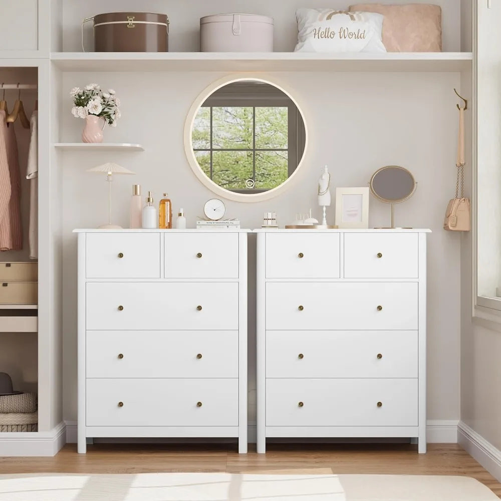LENNON Classic 5-Drawer Wooden Dresser - Minimalist Tall Storage Chest - 29''