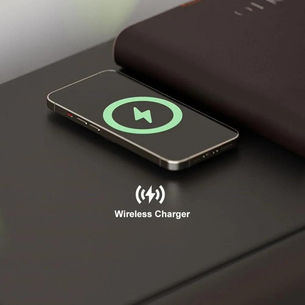 KAYLA Modern Black Leather Smart Nightstand with Wireless Charger - 19.7"