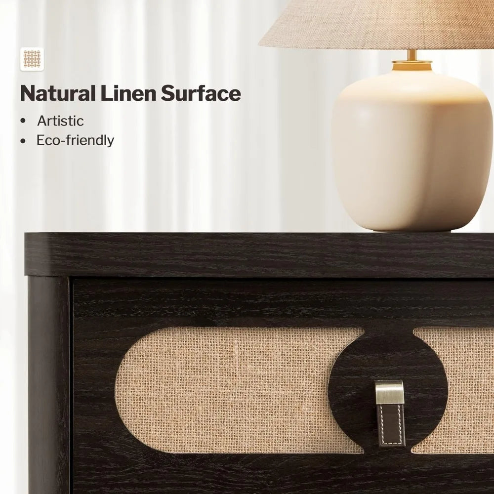 ANNABELLE Modern Linen-Decor Nightstand Set - 24'' Wide Bedside Table with Charging Station