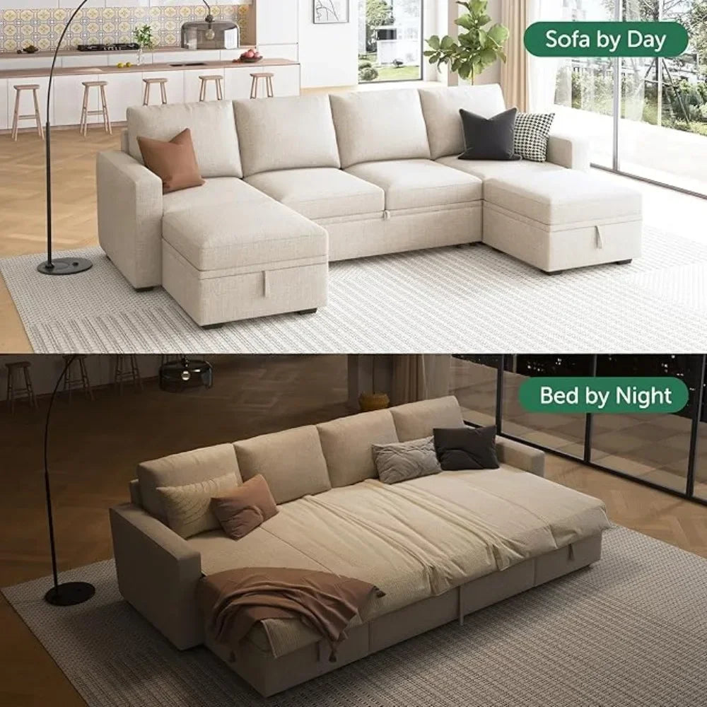 BRODY CloudNest Minimalist Modular Sleeper Sofa Bed – U-Shaped Sectional Couch – 83.4"W