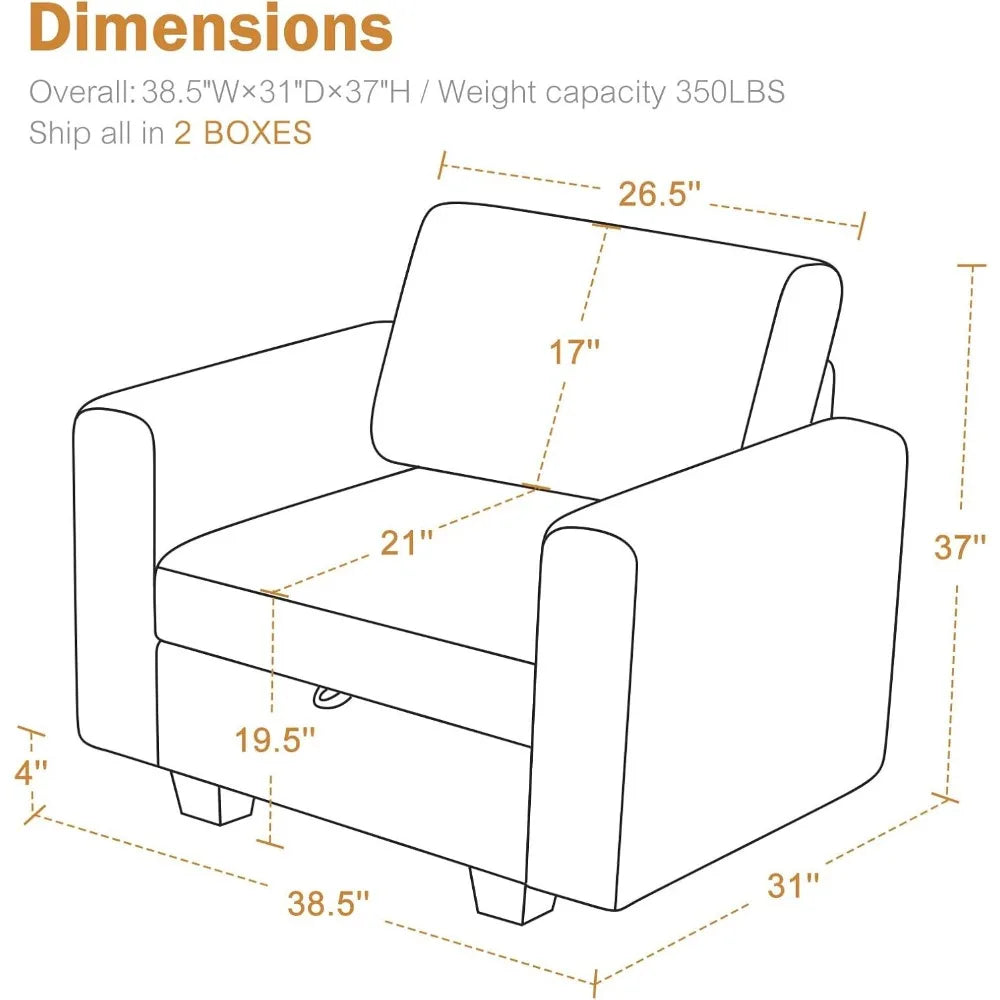 ERIC Solera Modern Oversized Accent Armchair with Storage – 38.5"W