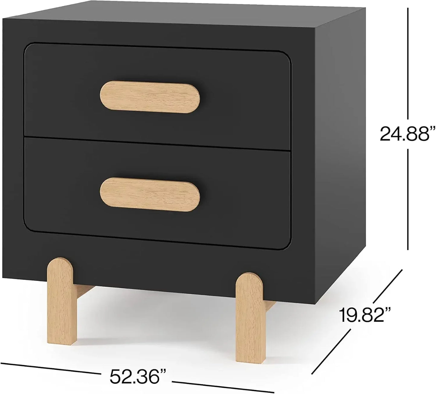 ANGELINA Modern Black 19" Wide Wooden Nightstand – Minimalist 2-Drawer Bedside
