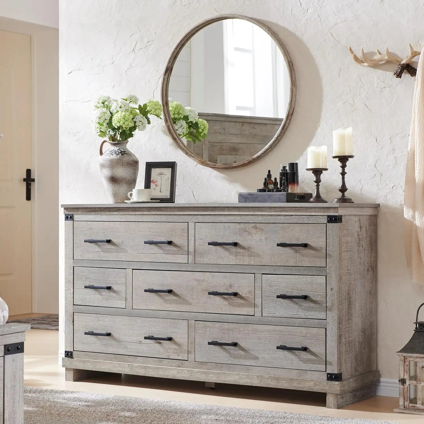 COLLINS Farmhouse 7-Drawer Wood Dresser - 54" Wide Storage Chest for Bedroom & TV Stand