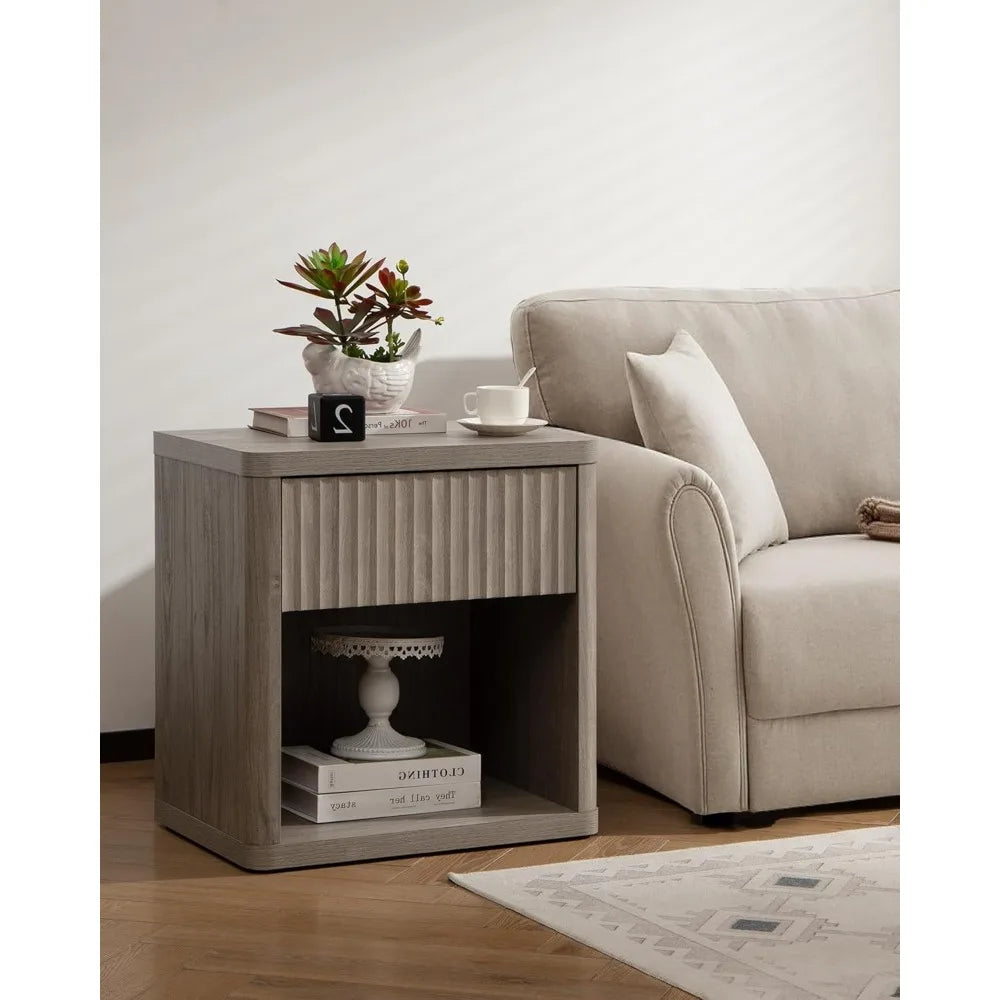 JOURNEY Modern Wood Nightstand with Drawer Storage - 22.7" Wide