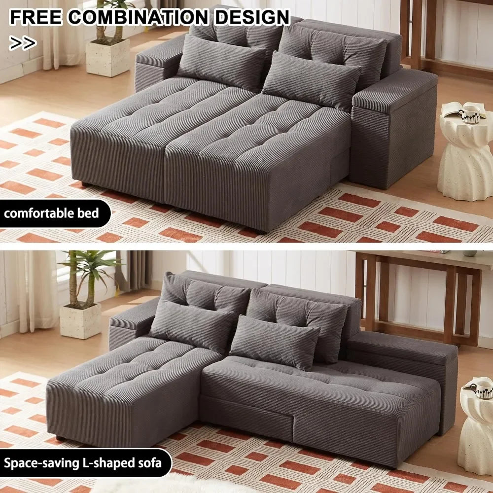 SYDNEY CloudFlex Minimalist Convertible Sofa Bed – L-Shaped Sectional Couch – 111"W