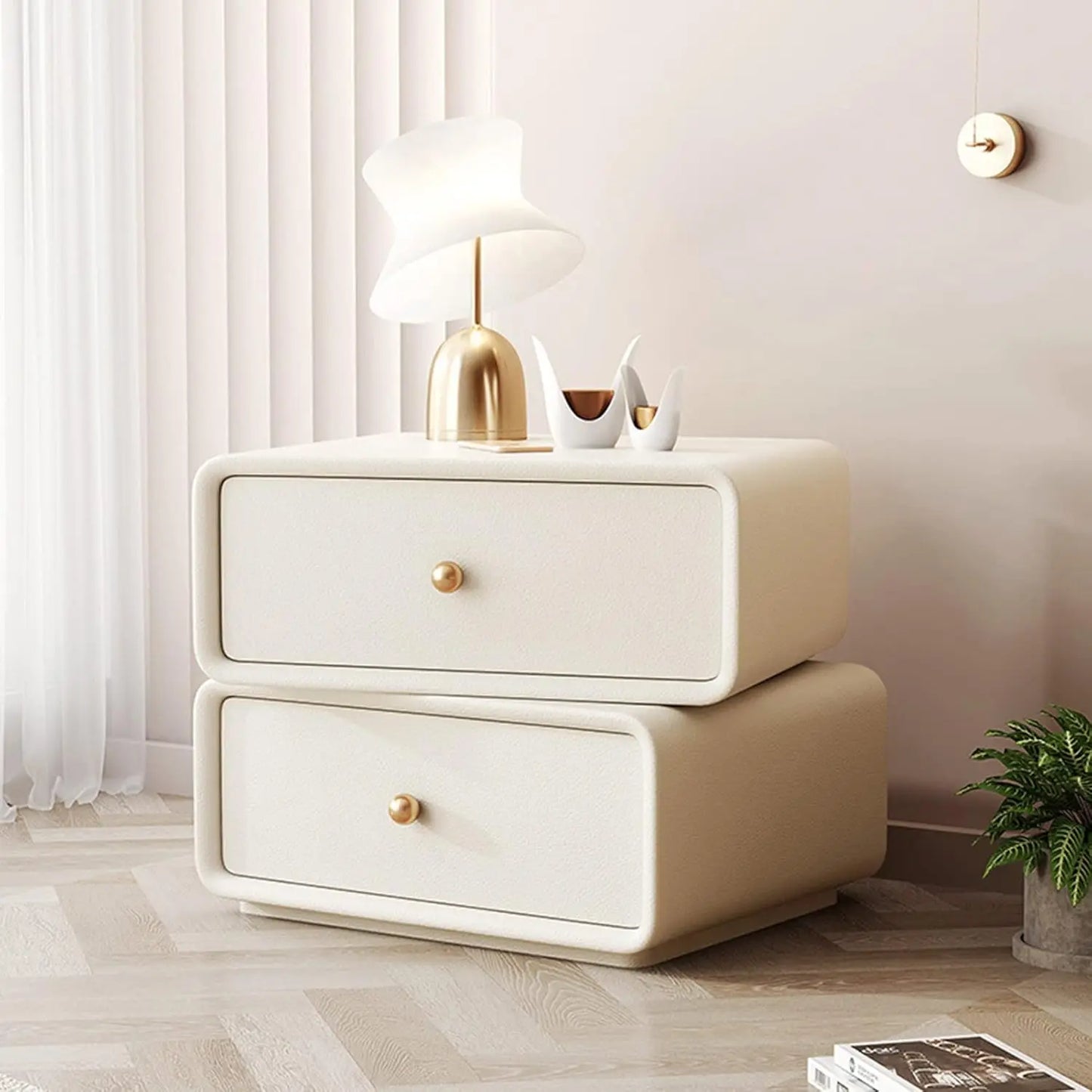 LOGAN Modern Cream Rotatable Wooden Nightstand - 19.69''