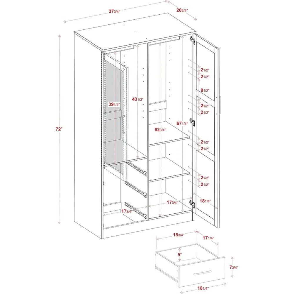 ALEXANDRIA Metro Raised Panel Solid Wood Wardrobe Armoire Closet - 37.75"W Modern Style