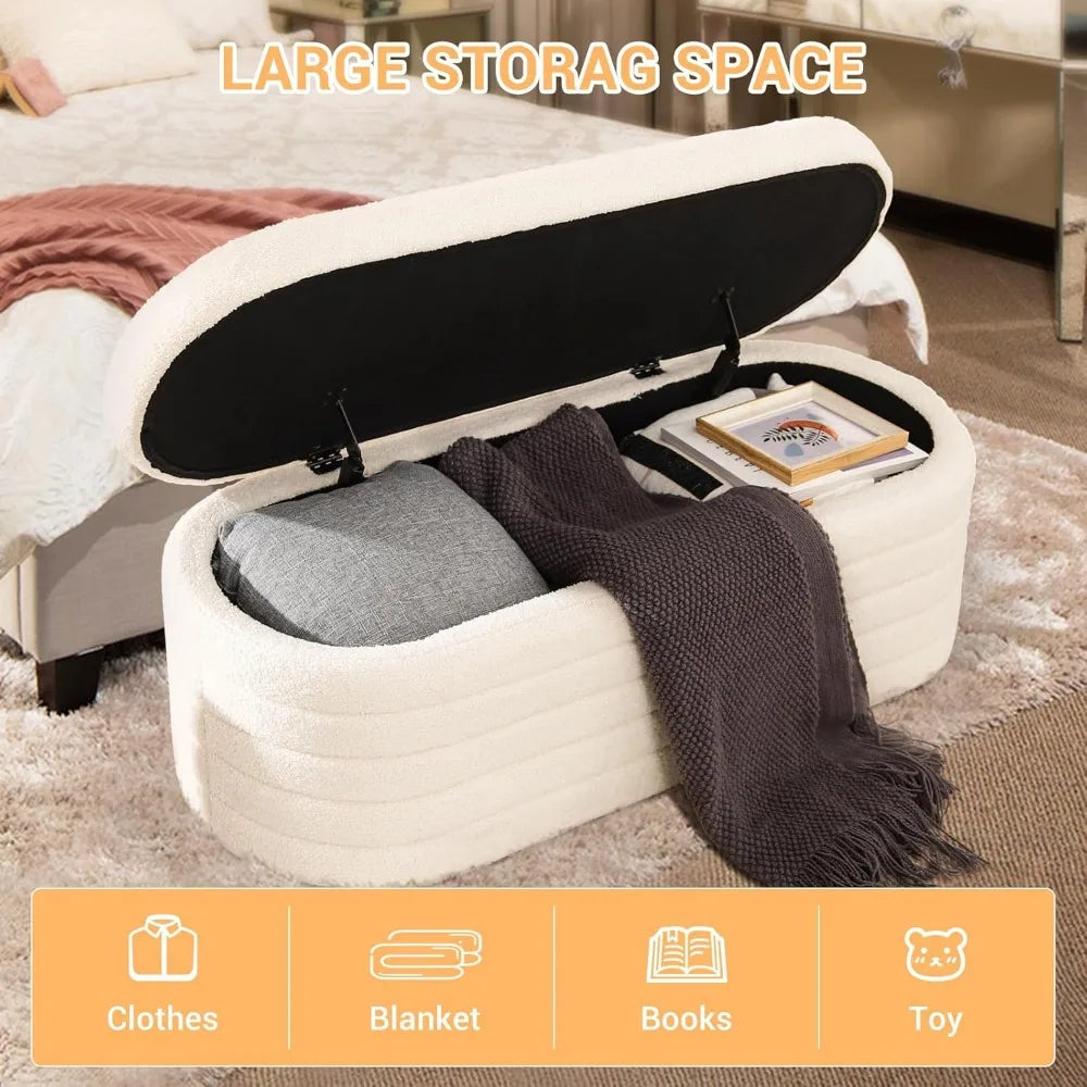ARIA Modern Sherpa Upholstered Storage Ottoman Bench-45.5"W