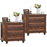 NAYELI Wide Nightstand Set of 2 – Solid Wood End Table with 3 Drawers for Bedroom