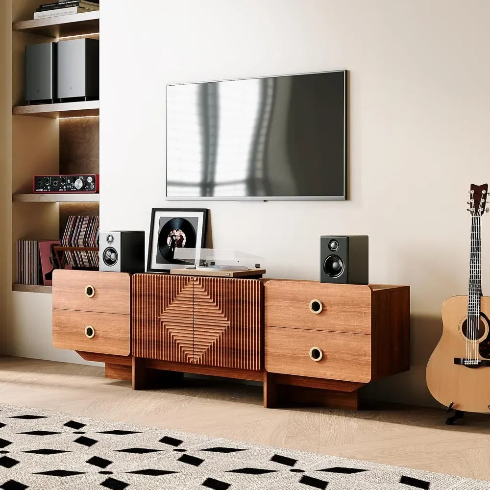 BRANDON Mid Century Modern TV Stand with 4 Drawers - 66"