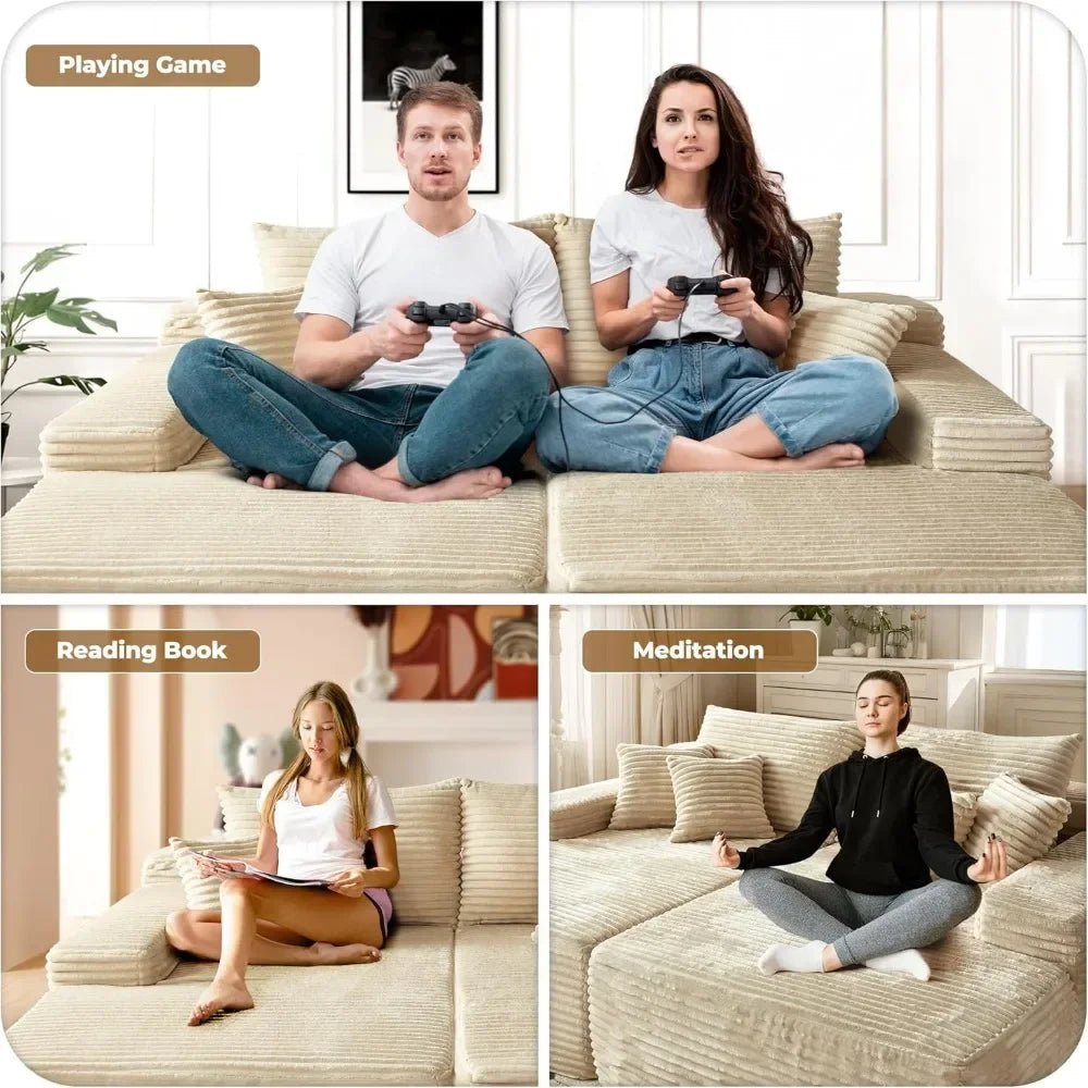 RYLAN Modern Cloud Corduroy Sofa Bed – Deep Seat Plush Sectional Couch | 80"W