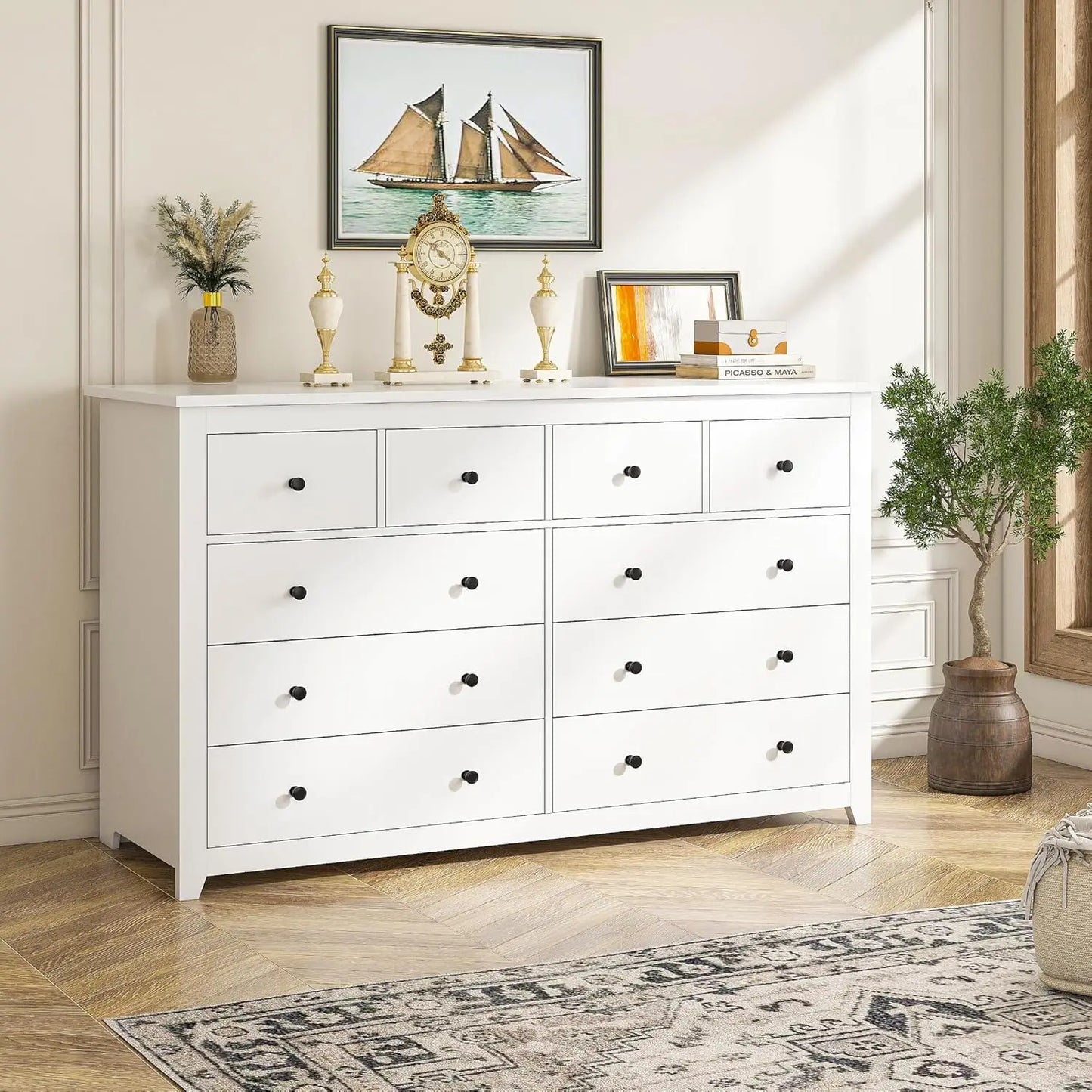 MORGAN Modern Minimalist 10-Drawer Wood Dresser – Large Storage Chest - 52.2'' Wide