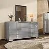 AUBREE Modern High Gloss 6-Drawer Dresser with Silver Handles - 54" W