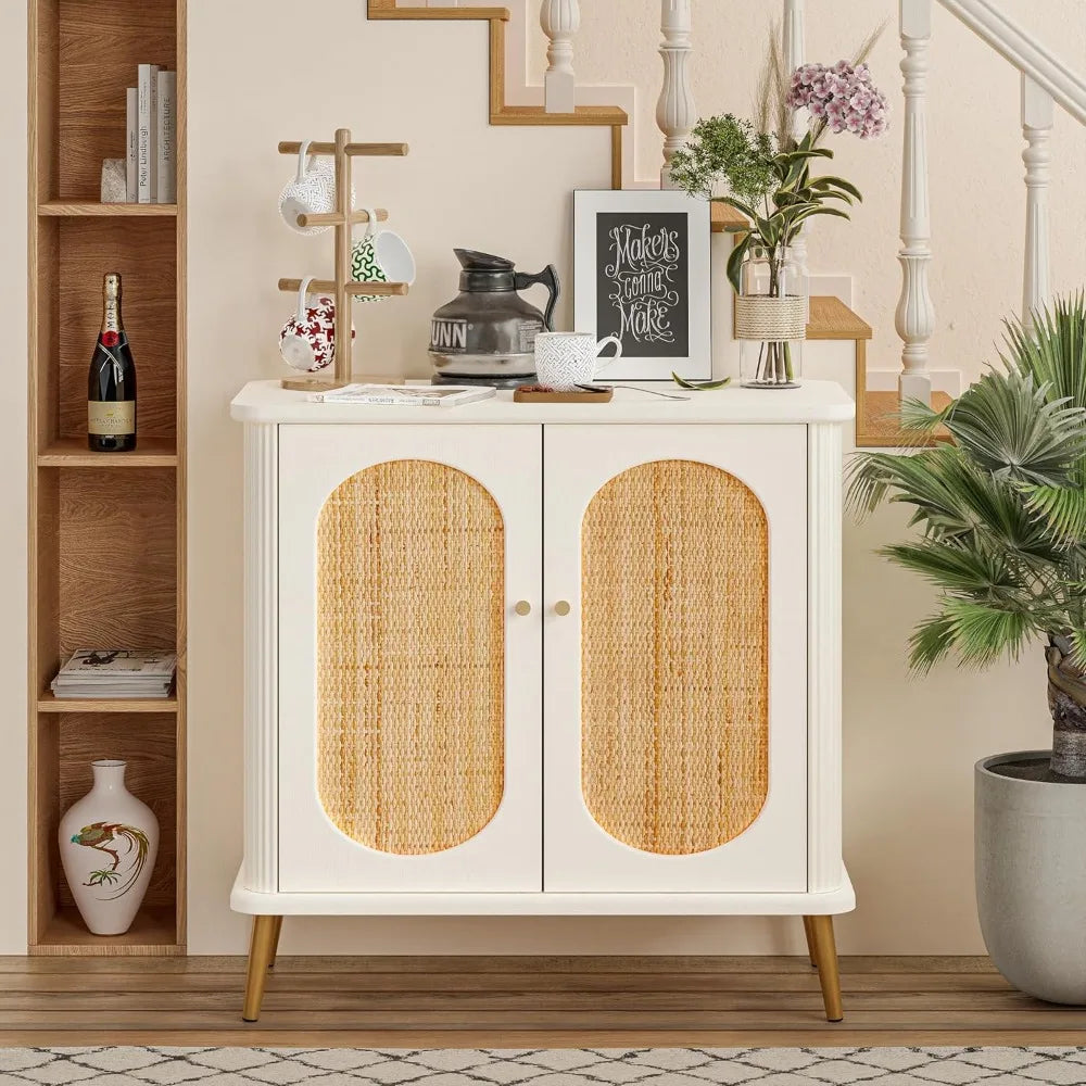 MEADOW Boho Rattan 3-Drawer Dresser - Farmhouse Wooden Storage Cabinet 26"W