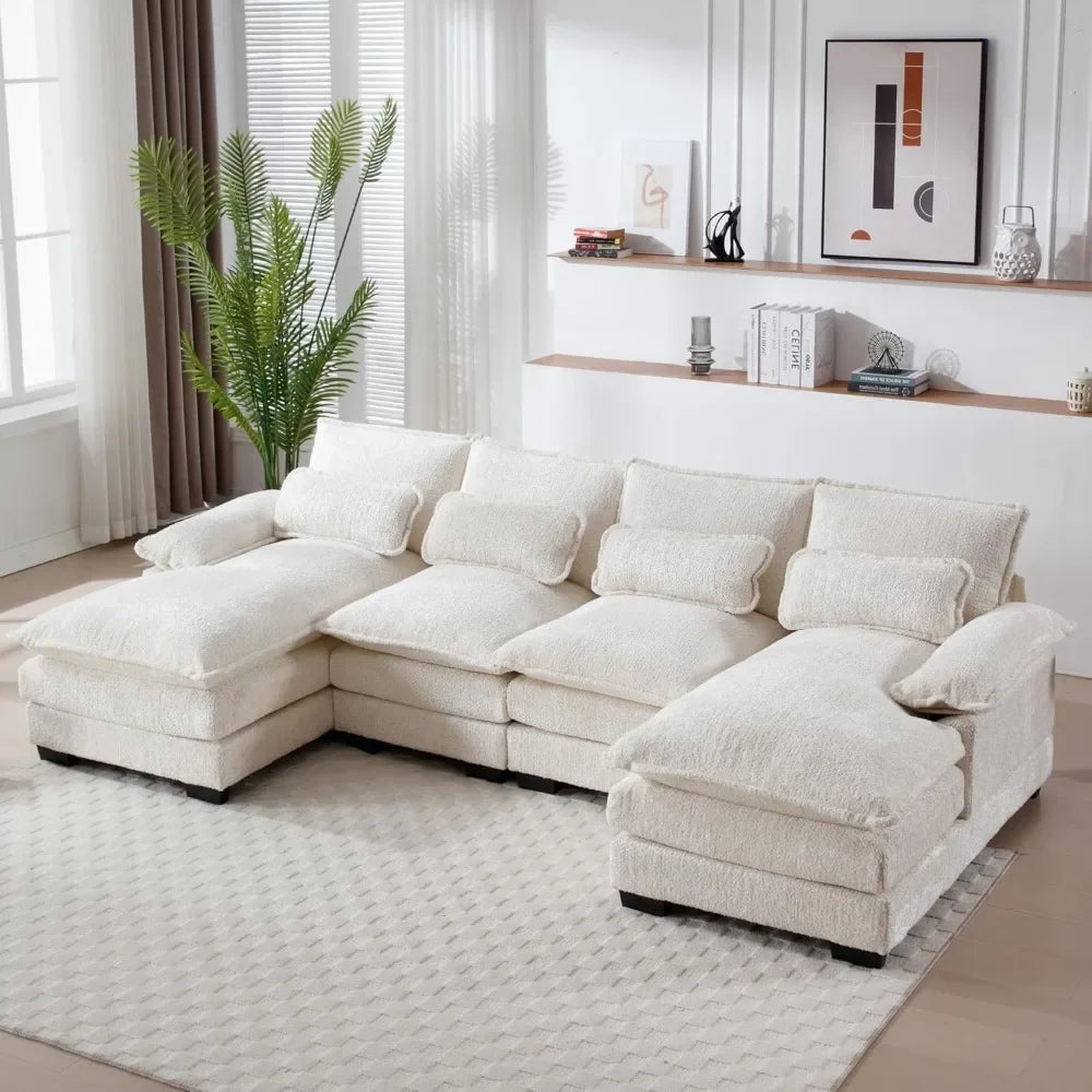 NAOMI Cloud Haven Modern U-Shaped Sectional Sleeper Sofa – Chenille Fabric Couch – 110.63"W