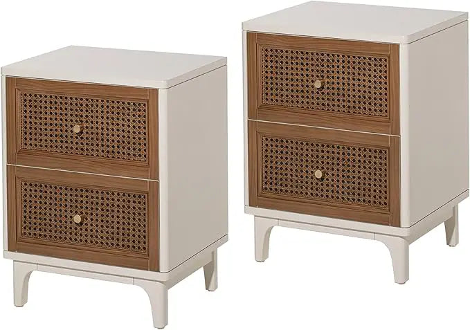 NAVY Farmhouse 3-Drawer Rattan Nightstand - 25" W Black Cane Front Accent Dresser with Brass Pulls