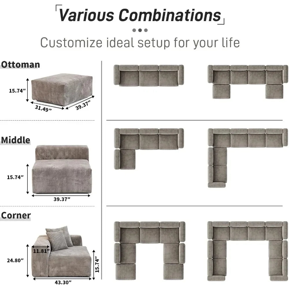 MELISSA CloudLuxe Modern Oversized Modular Sectional Sofa | L-Shaped 118.1″ W Couch with 4 Pillows