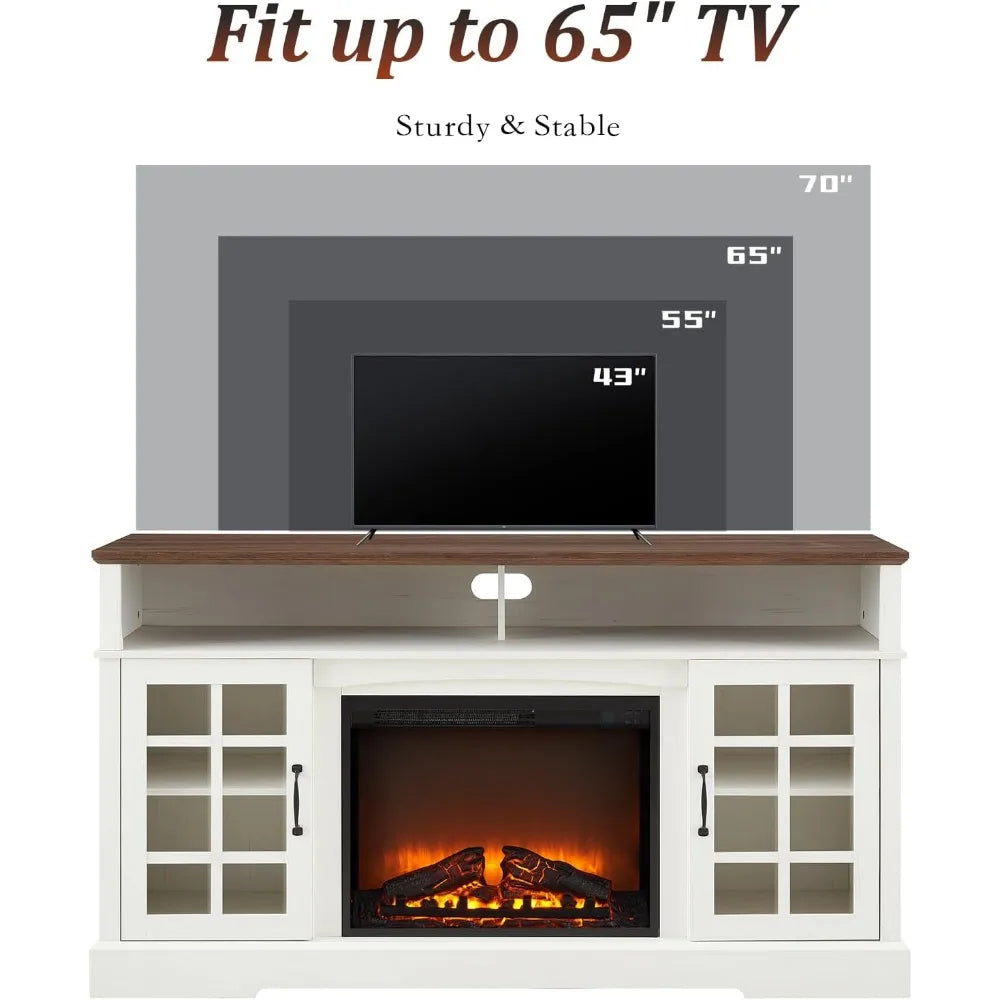 JULIAN 65" Fireplace TV Stand, Entertainment Center with Storage - 58" W