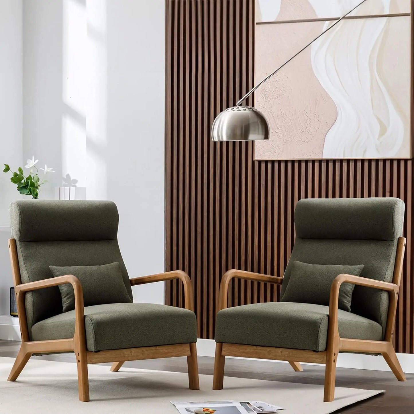 MICAH Aeron Mid-Century Fabric Lounge Armchair Set – Accent Chairs – 26" W