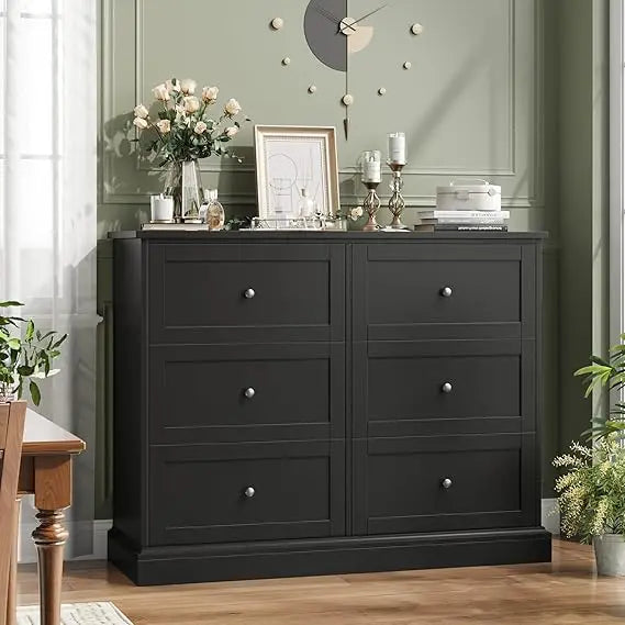 MARLEY Modern White 6 Drawer Dresser - Stylish Bedroom Storage 42.5''