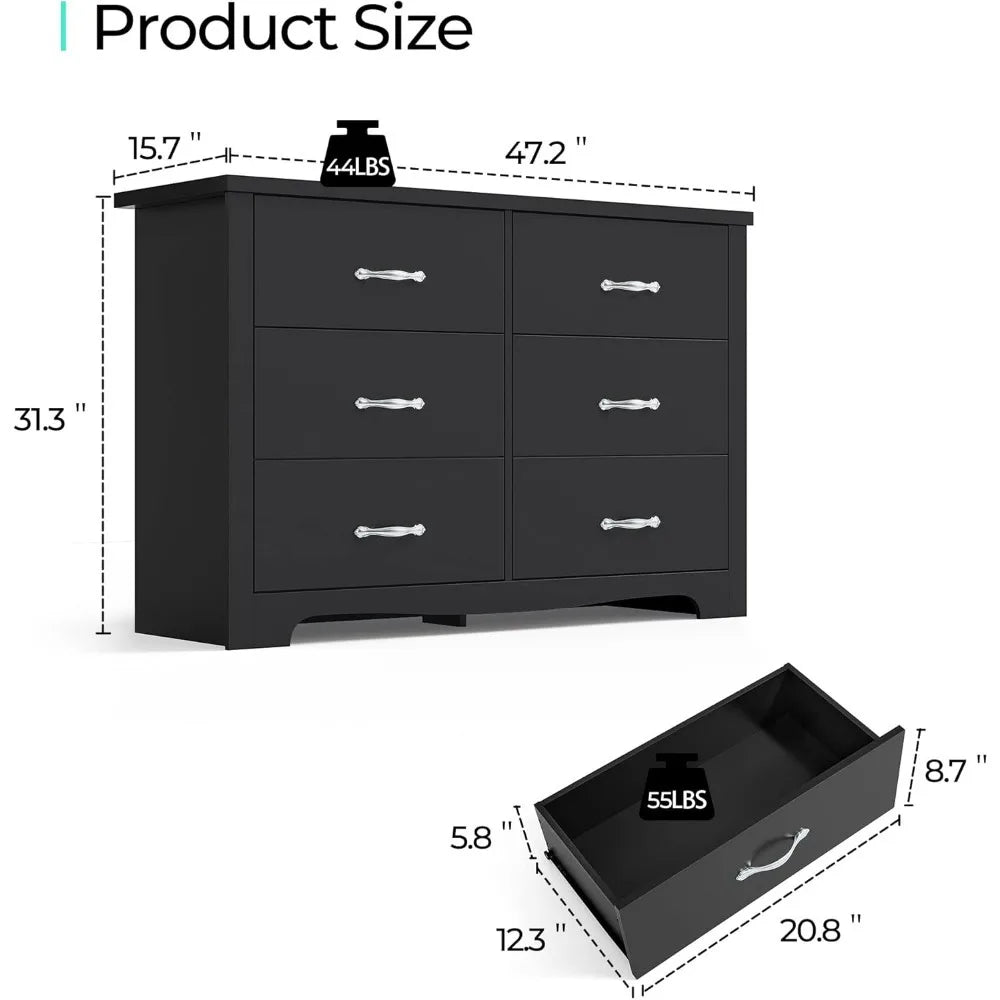 FAITH Modern 6 Drawer Dresser - Minimalist Wood Storage Chest - 47.2'' Wide