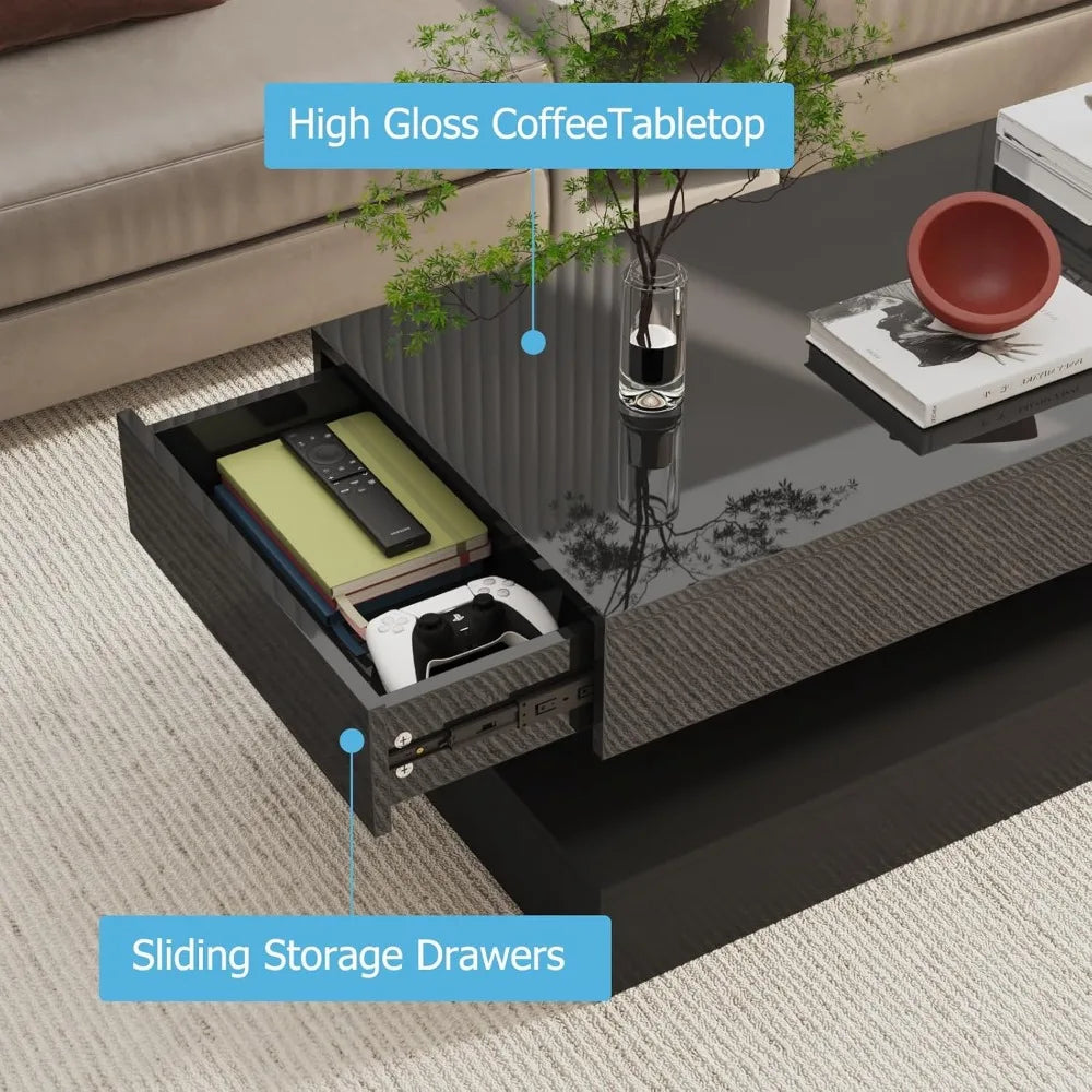 NAOMI Nevalux LED High Gloss Coffee Table – 47.25" W