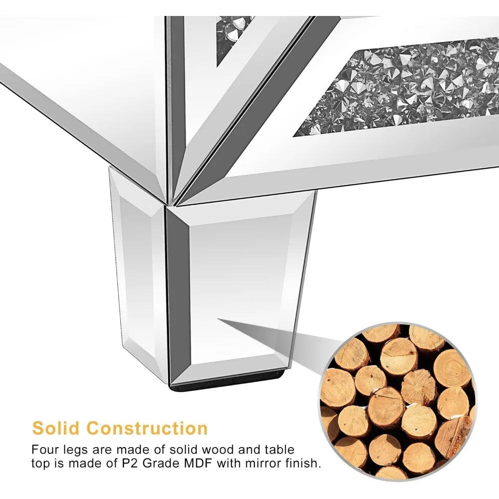 AMORA Glam Mirrored Nightstand – Modern Crystal-Trimmed End Table with 3 Drawers, 23" Wide
