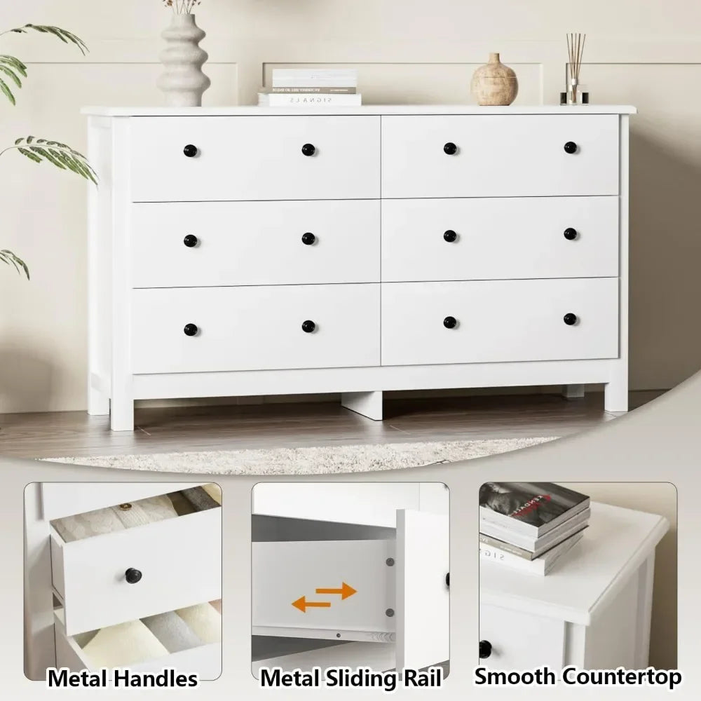 LIA Modern Minimalist 6-Drawer Wooden Dresser for Bedroom - 47.2'' Wide