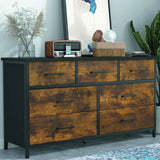DAHLIA Rustic Industrial 7-Drawer Wood Storage Dresser - 47.2" Wide
