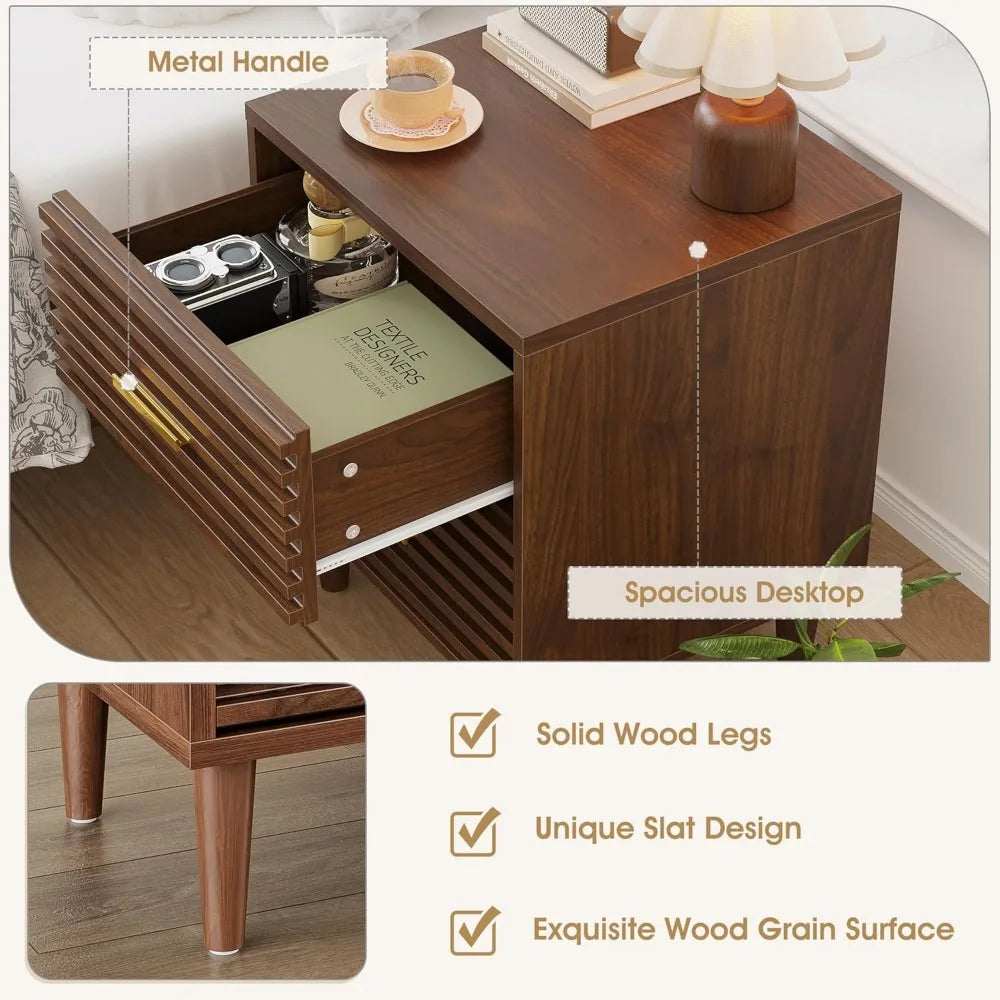 FATIMA Modern Wooden Nightstands - 19" Wide, Set of 2 with Storage Drawers
