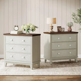 ADELYN Farmhouse Wood Nightstand Set - 3 Drawer Bedside Table