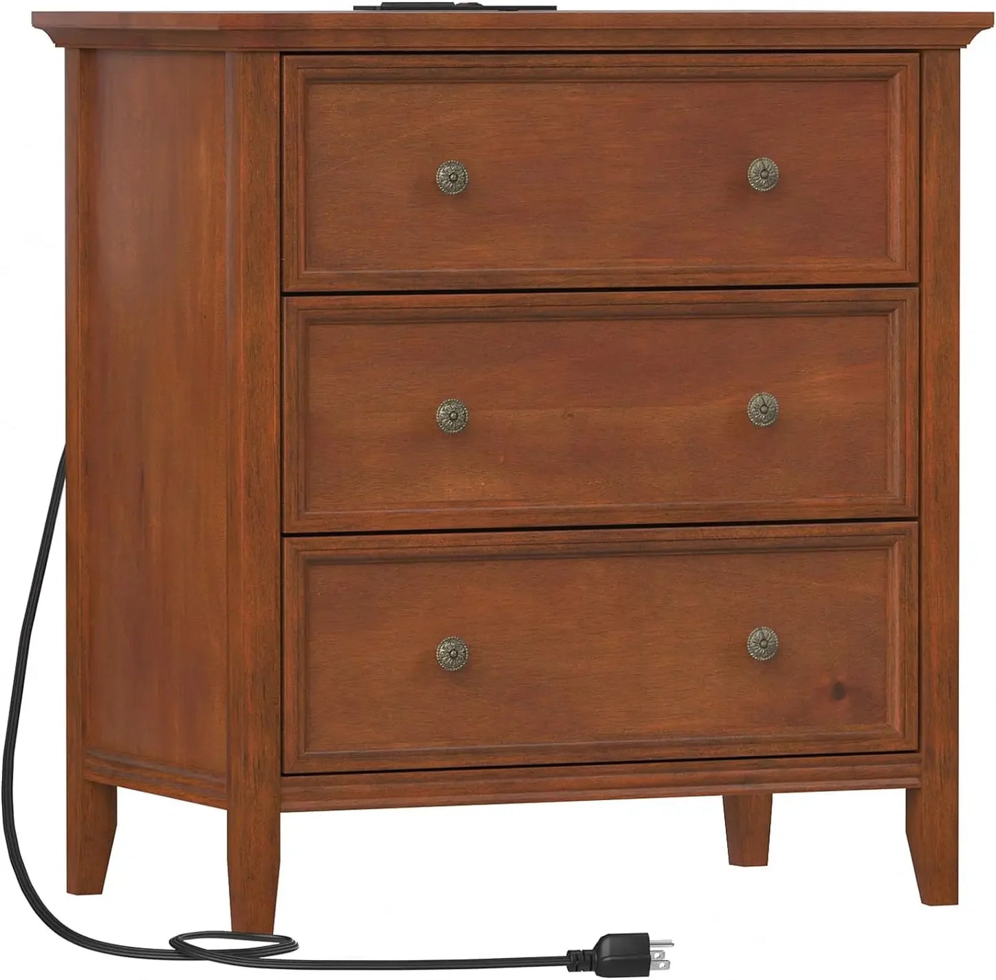 MYA Modern Farmhouse Nightstand with 3 Drawers & Charging Station - 27.6'' Wide