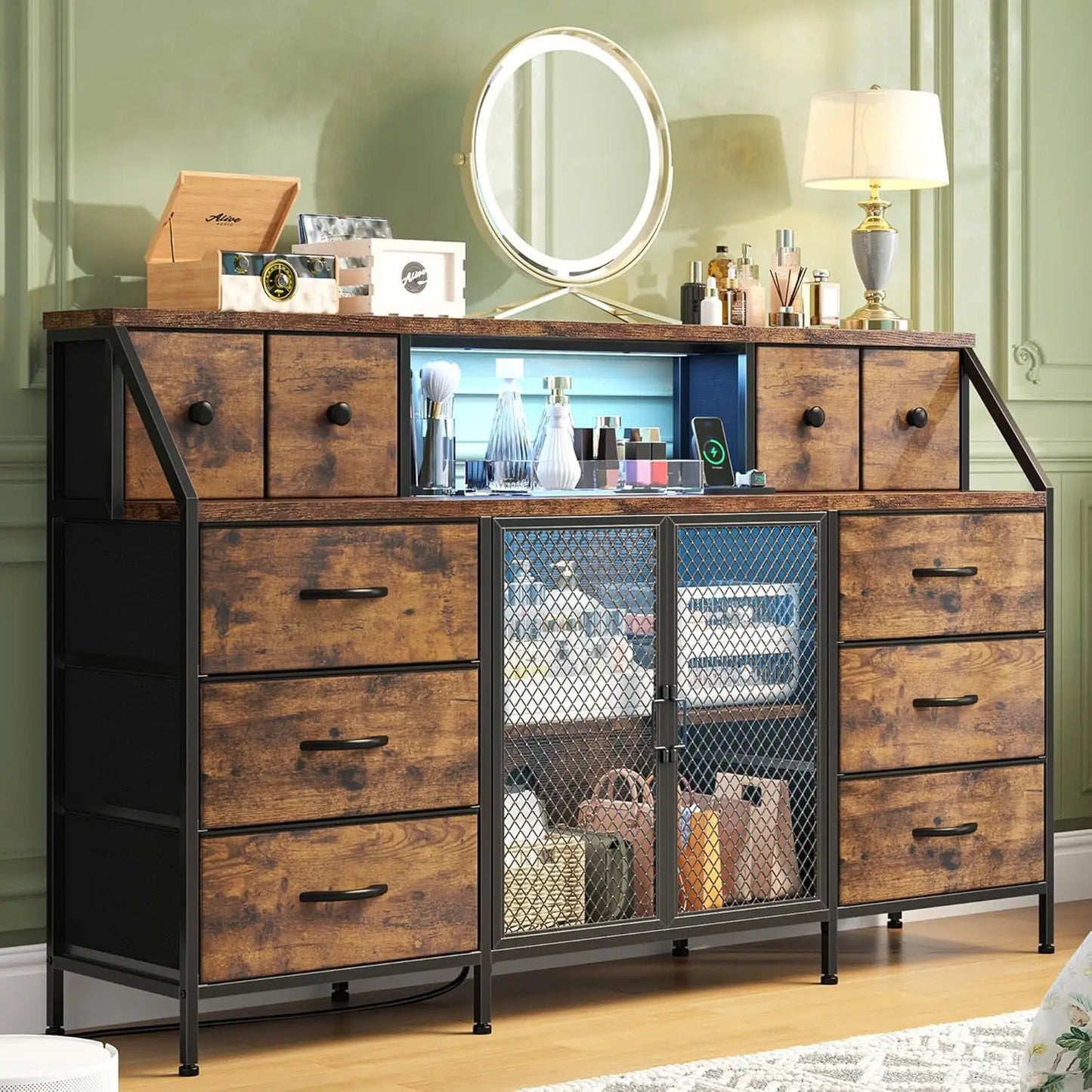 DELANEY Modern Dresser with LED & Power Outlets - Storage Chest for Bedroom & Living Room