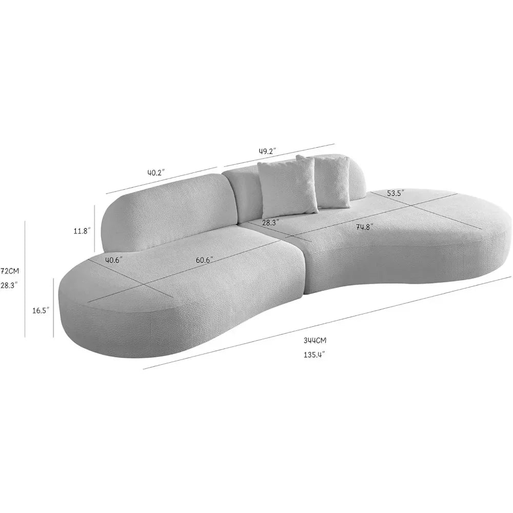 JOCELYN Curved Modular Sectional Sofa - Modern Boucle Fabric, 6-Seater - 135.4"W