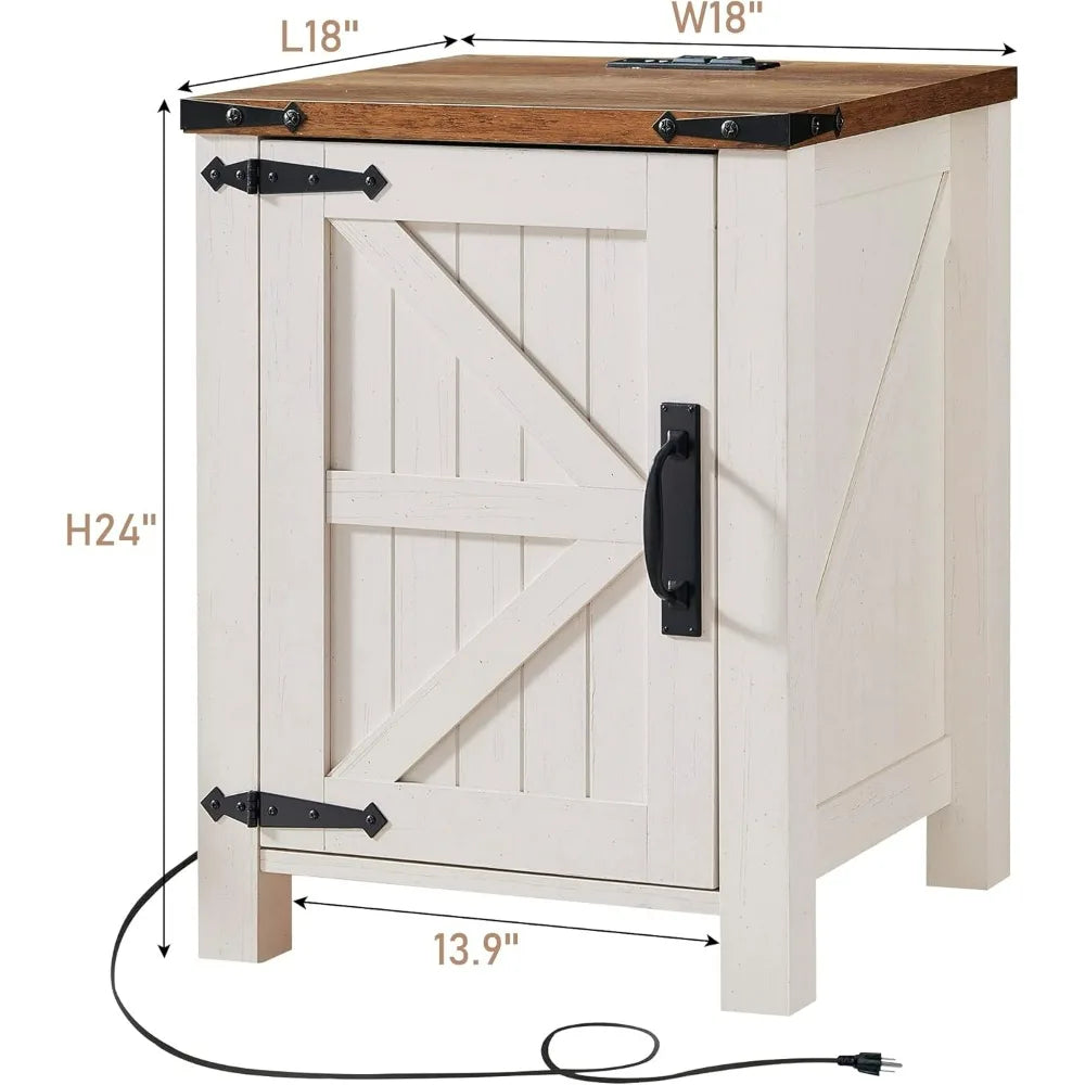 CAMILLA Rustic Farmhouse Barn Door Nightstand with Charging Station - 18'' Wide