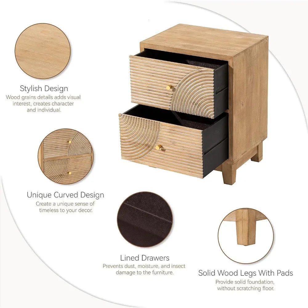 ADELYNN Farmhouse Boho Nightstand with Handcrafted Wood Ring Pattern - 18.5"W