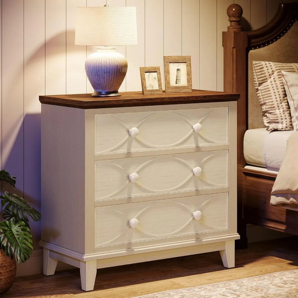 ADELYN Farmhouse Wood Nightstand Set - 3 Drawer Bedside Table