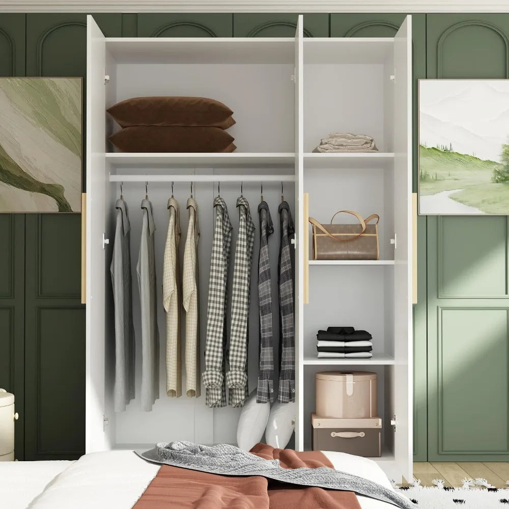 ASTRID Freestanding Wooden Closet Organizer with Shelves & 2 Hanging Rods