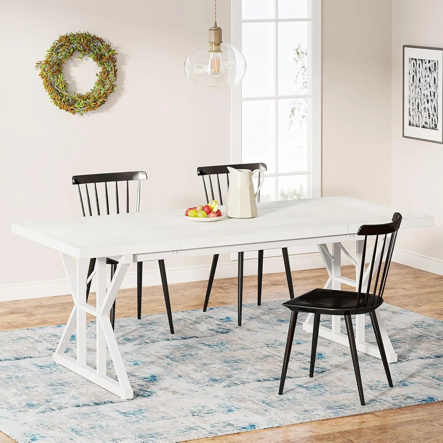 EMILY Rustic Farmhouse Rectangular Dining Table - 70.8" W