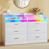 DAKOTA Modern LED Bedroom Dresser – 6 Drawer Storage Chest with Open Shelf & RGB Lights | 49'' W