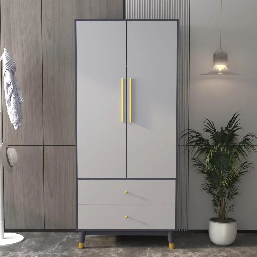 SABRINA Modern Wooden Wardrobe Armoire – Bedroom Clothing Organizer with Drawers & Hanging Rod
