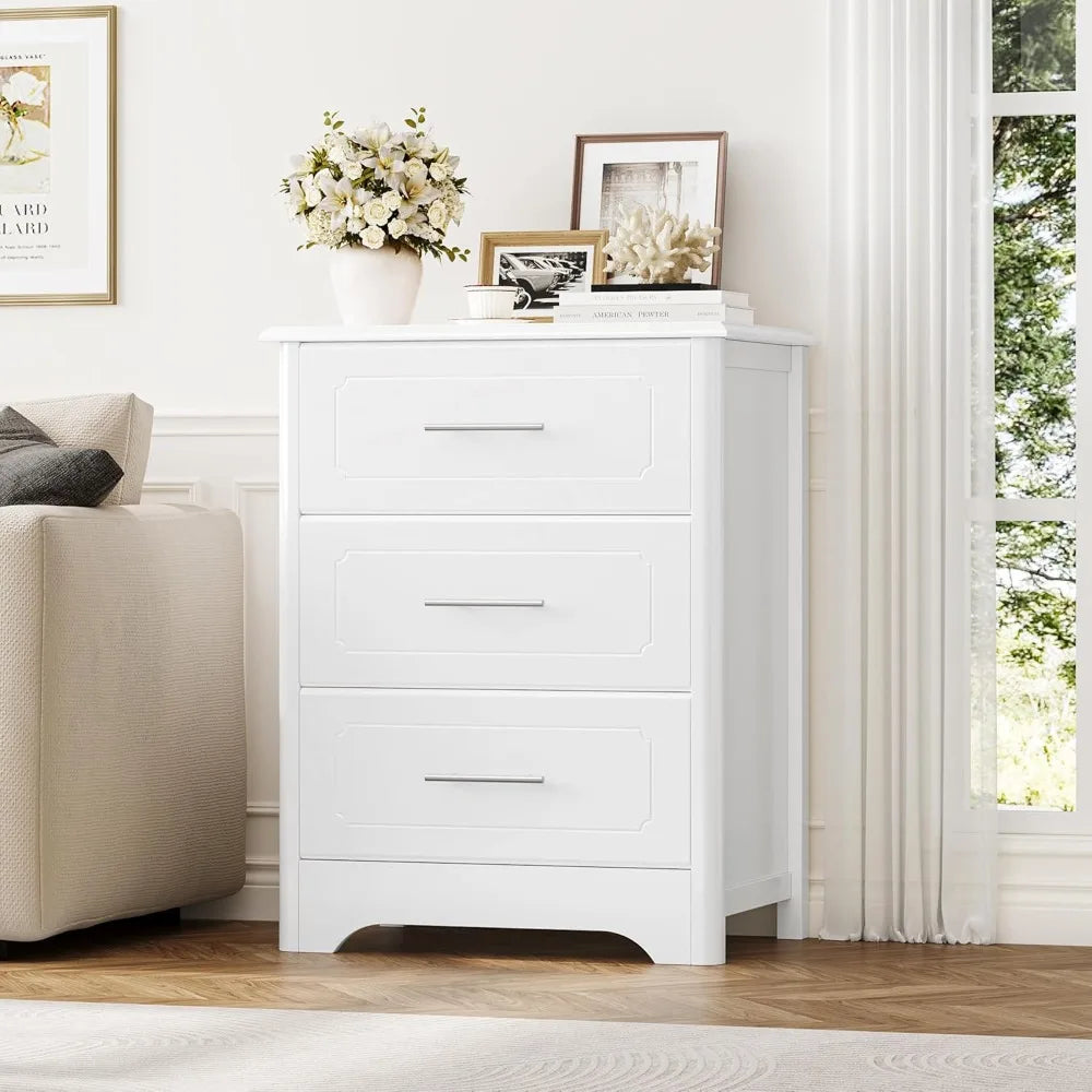 HAYDEN Modern White 3-Drawer Dresser - Elegant Wood Chest for Bedroom - 23.62" Wide
