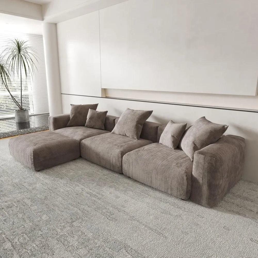 JESUS Modern Corduroy L-Shaped Modular Sectional Sofa – Oversized Couch with Ottoman, 141.73"W