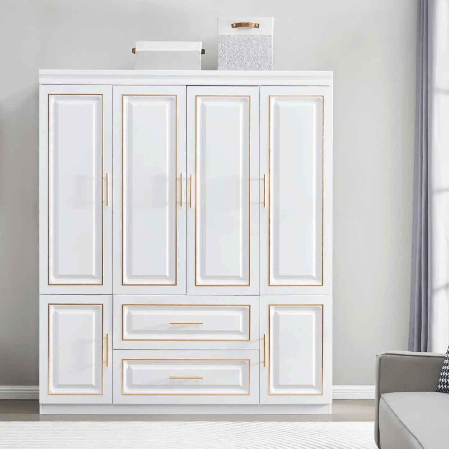 SARAI Modern 3-Door Wooden Wardrobe Armoire Closet Organizer