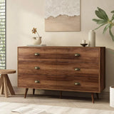 RACHEL Mid-Century Modern 6-Drawer Wood Dresser with Gold Handles - 47.24'' Wide