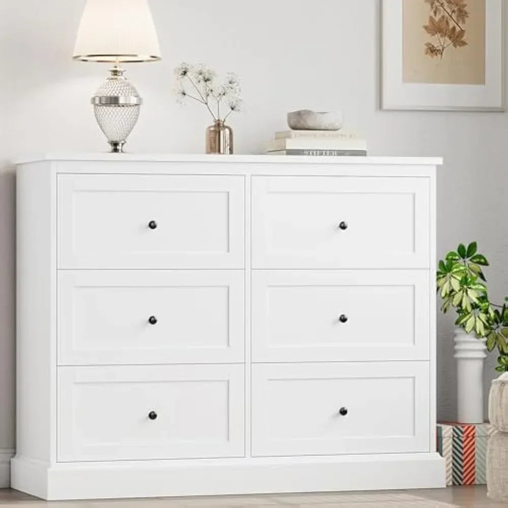 MARLEY Modern White 6 Drawer Dresser - Stylish Bedroom Storage 42.5''