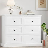 MARLEY Modern White 6 Drawer Dresser - Stylish Bedroom Storage 42.5''