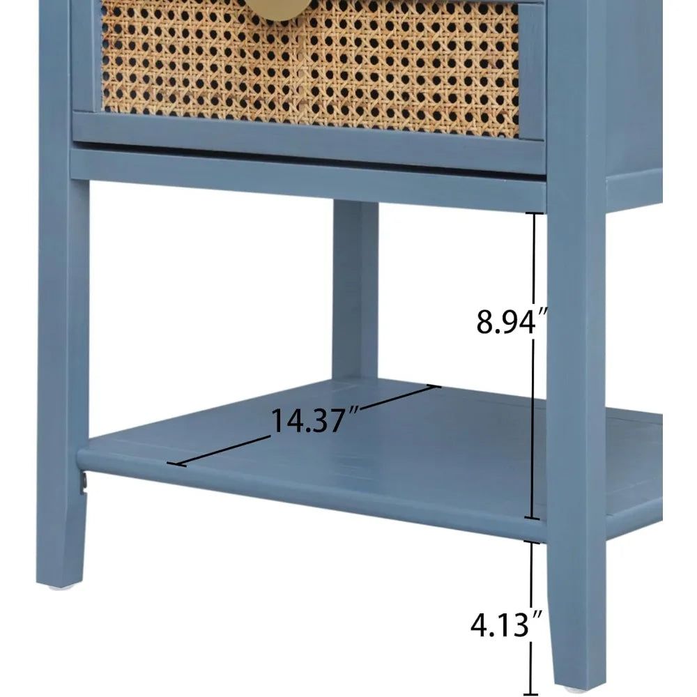 EVELYNN Modern Blue Rattan Nightstand Set - 2-Drawer Side Table 18'' Wide