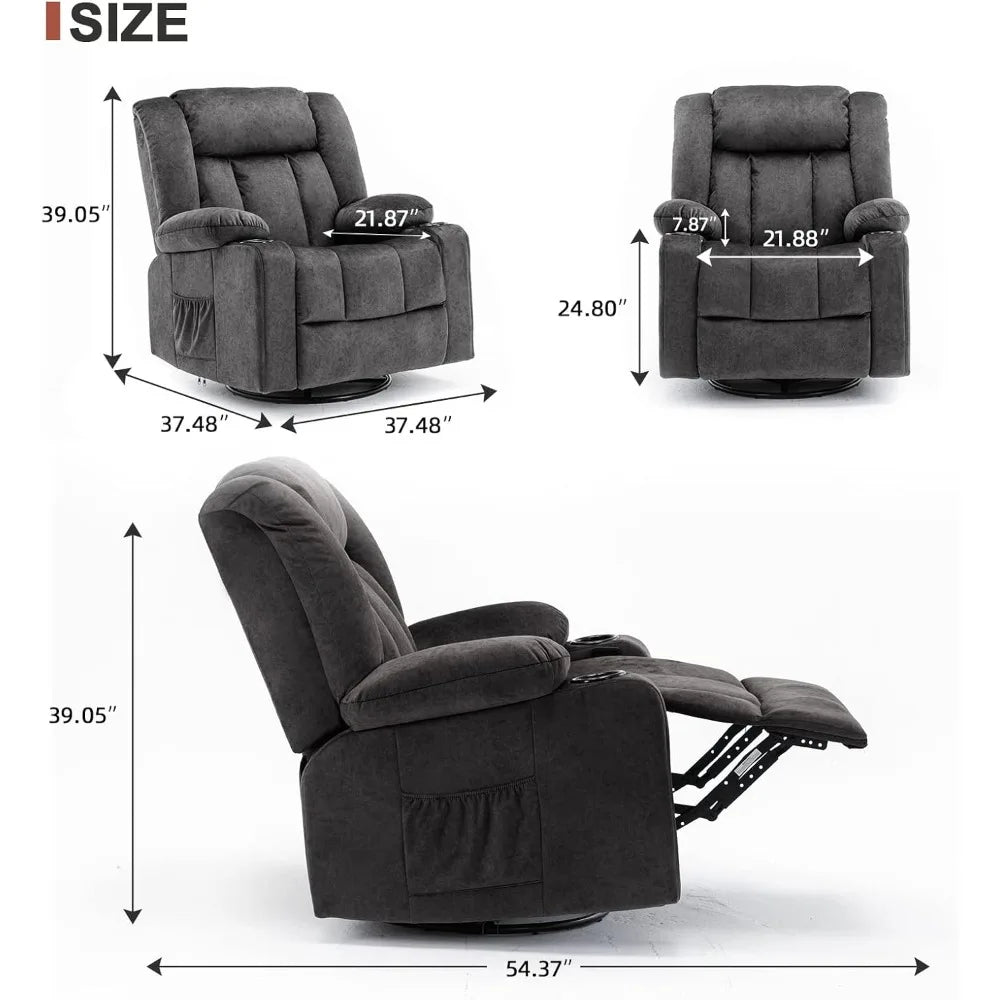 EVA Recliner Chair Massage Rocker with Heated 360° Swivel – 19.68" W