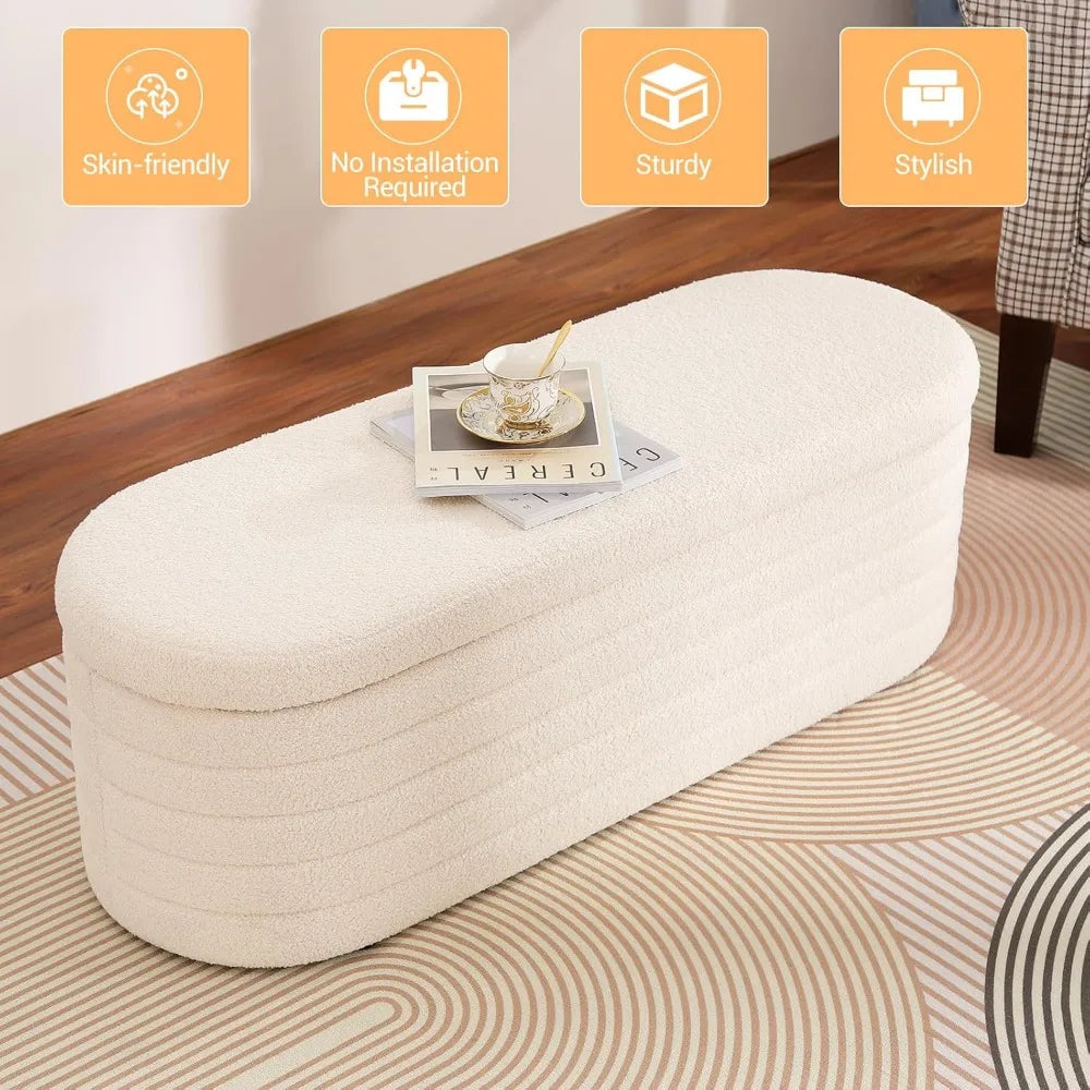 ARIA Modern Sherpa Upholstered Storage Ottoman Bench-45.5"W
